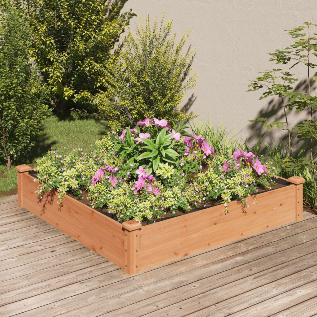 Garden Raised Bed with Liner Brown 120x120x25 cm Solid Wood Fir - Unbeatable Bargains