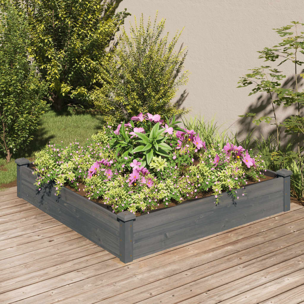 Garden Raised Bed with Liner Grey 120x120x25 cm Solid Wood Fir - R and M Furniture