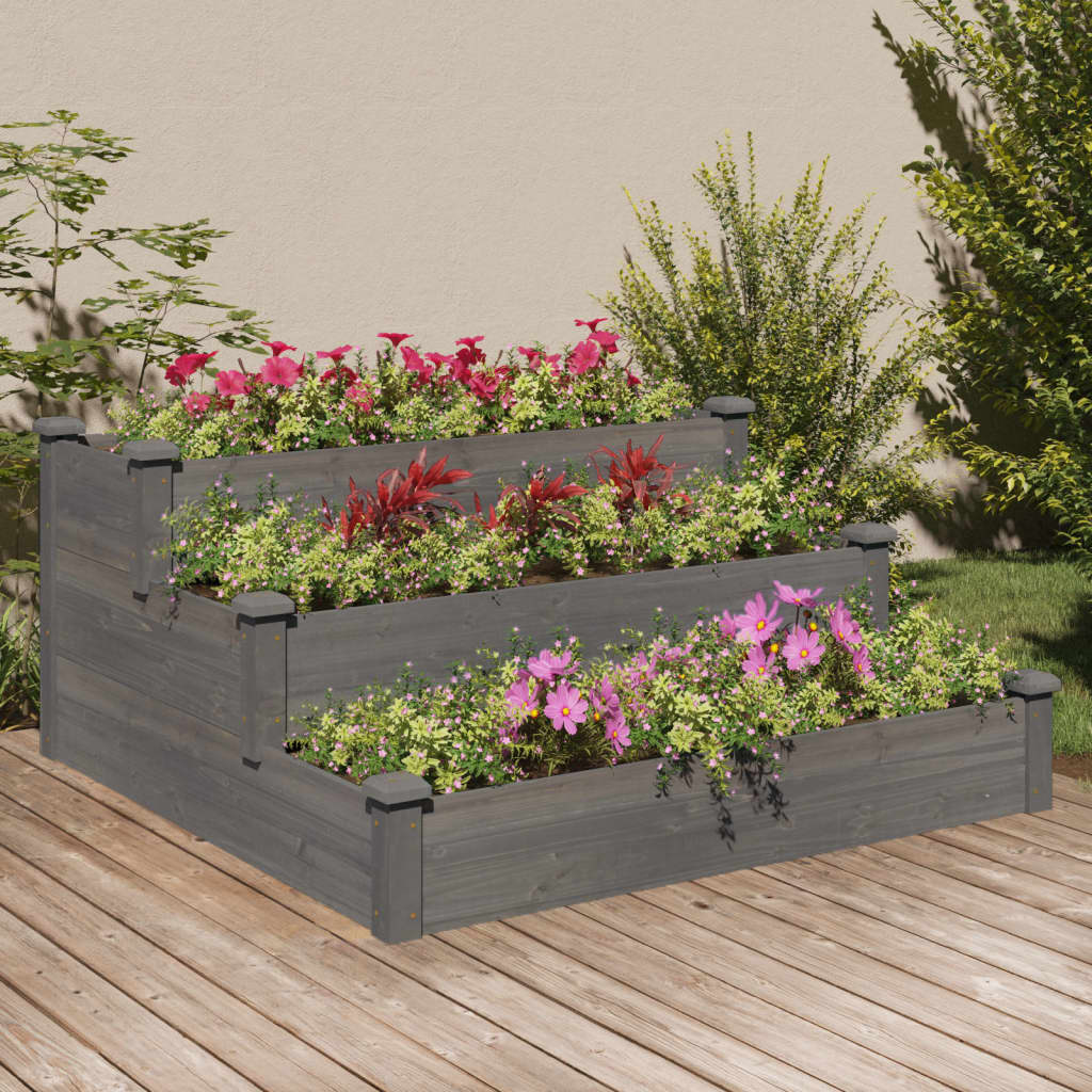 Garden Raised Bed Grey 120x120x56 cm Solid Wood Fir - Sid & Sam