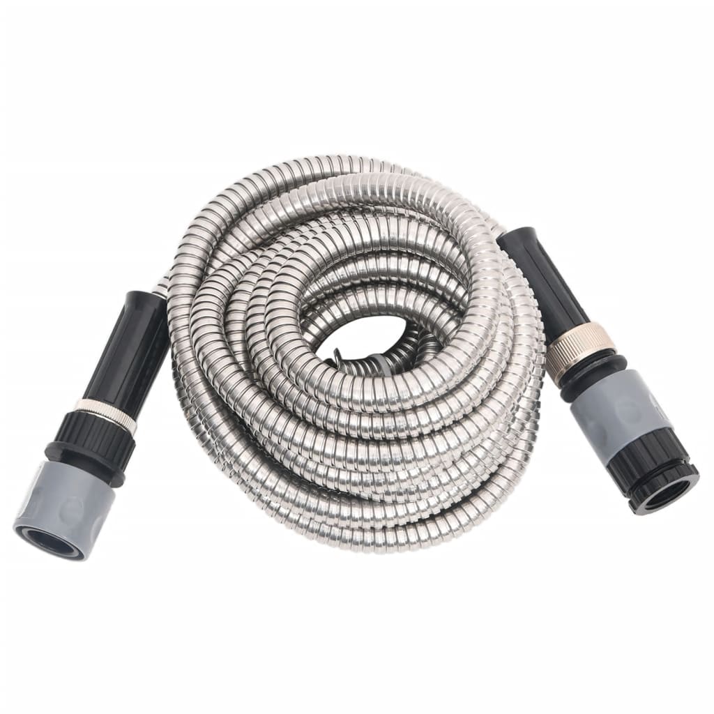 Garden Hose with Spray Nozzle Silver 0.6" 15 m Stainless Steel - Decor Base