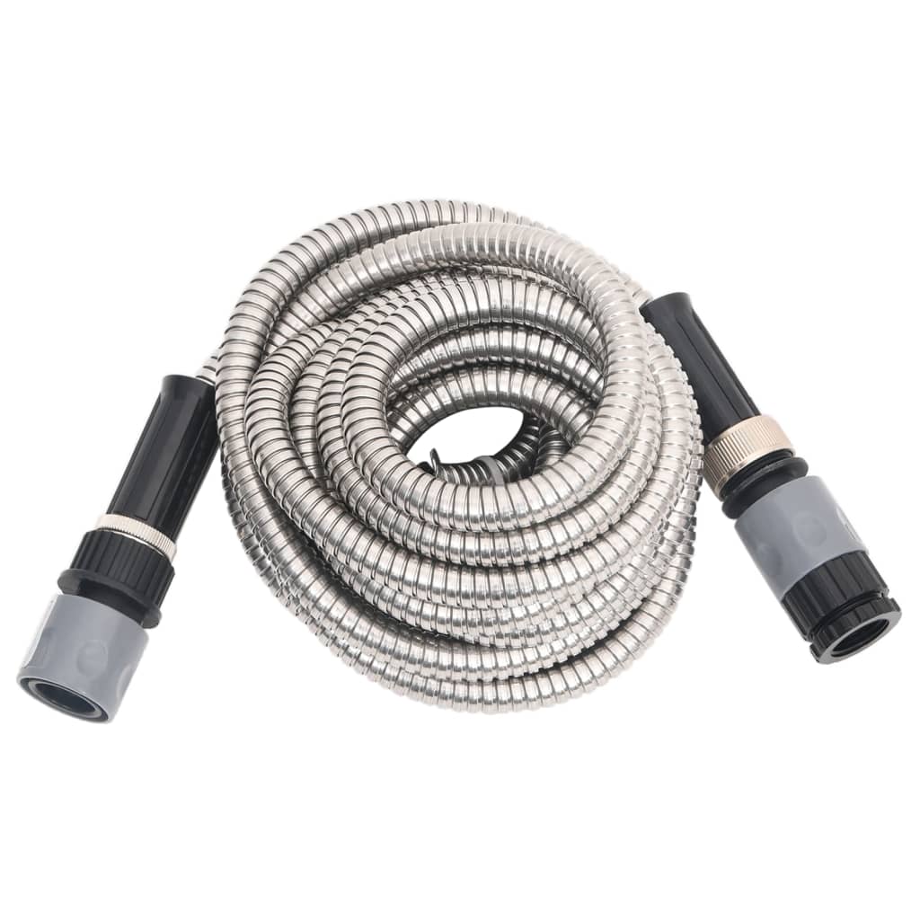 Garden Hose with Spray Nozzle Silver 0.6" 22.5 m Stainless Steel - Unbeatable Bargains