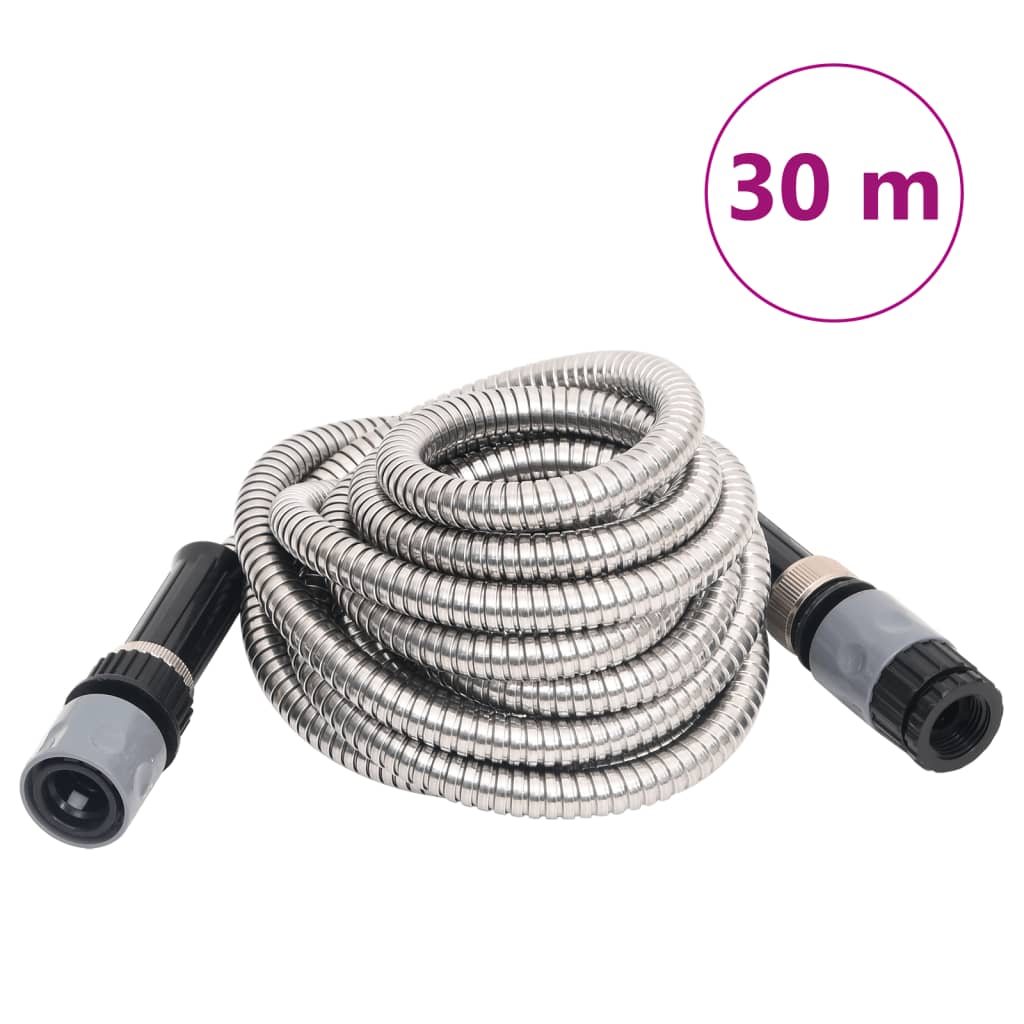 Garden Hose with Spray Nozzle Silver 0.6" 30 m Stainless Steel - Tyrell & Tyrell