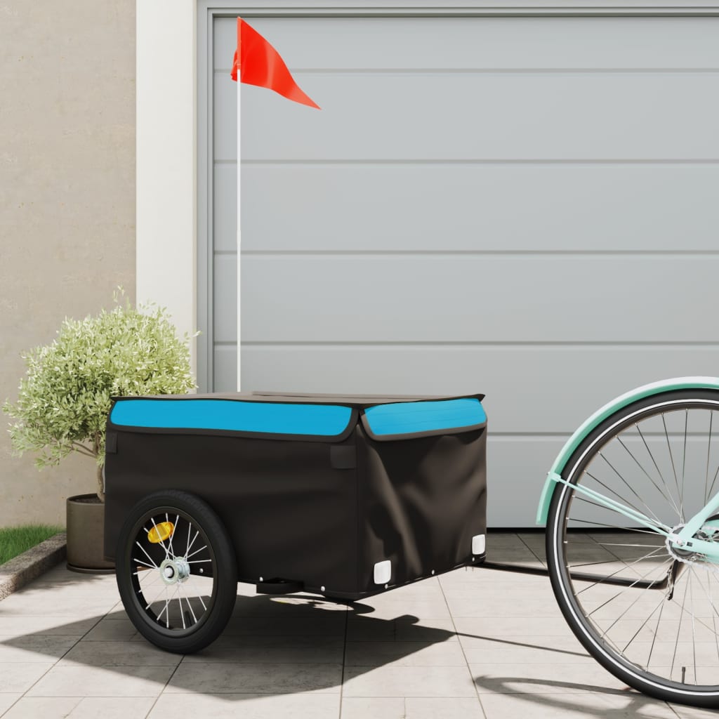 Bike Trailer Black and Blue 45 kg Iron - vid-94086 - Discount Dealers