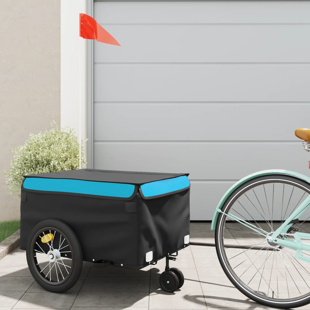 Bike Trailer Black and Blue 45 kg Iron - vid-94107 - Discount Dealers