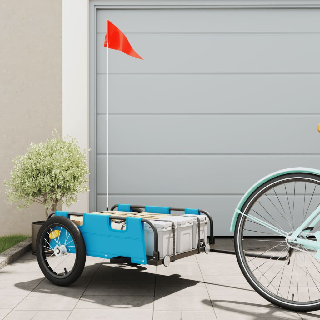 Cargo Bike Trailer Blue Oxford Fabric and Iron - Unbeatable Bargains