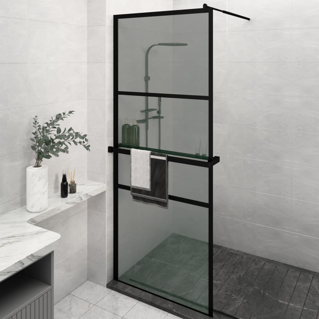 Walk-in Shower Wall with Shelf Black 80x195cm ESG Glass&Aluminium - Sid & Sam