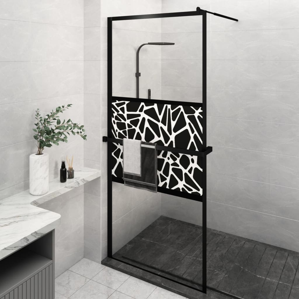 Walk-in Shower Wall with Shelf Black 90x195 cm ESG Glass&Aluminium - Millennium Furniture