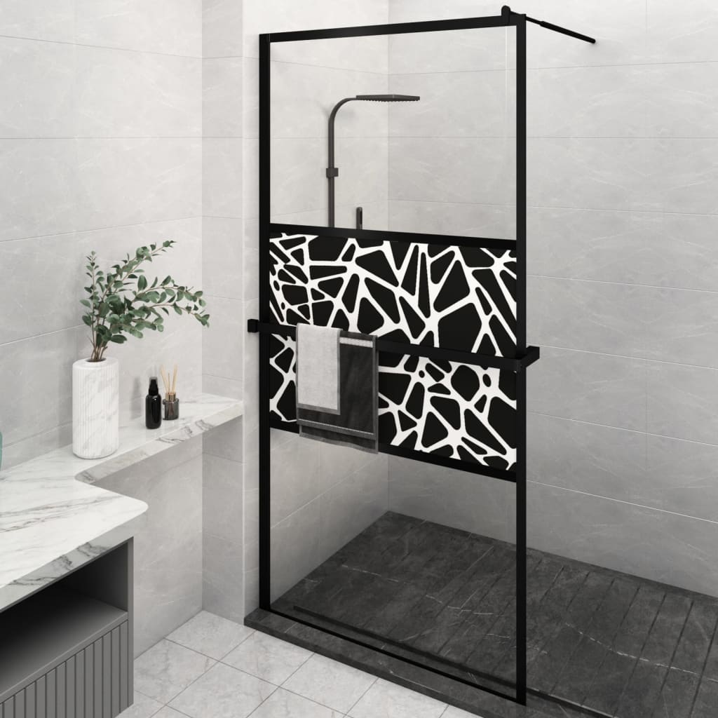 Walk-in Shower Wall with Shelf Black 115x195 cm ESG Glass&Aluminium - Style and Chic