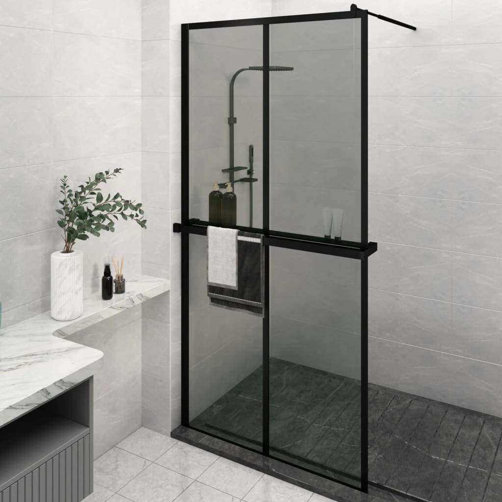 Walk-in Shower Wall with Shelf Black 118x190 cm ESG Glass&Aluminium - Style and Chic