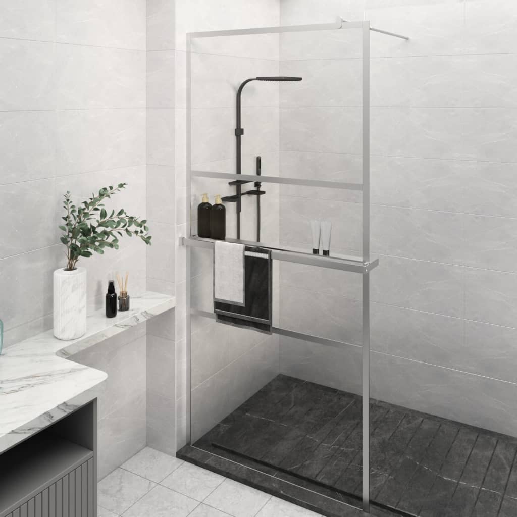 Walk-in Shower Wall with Shelf 80x195 cm ESG Glass&Aluminium - Millennium Furniture