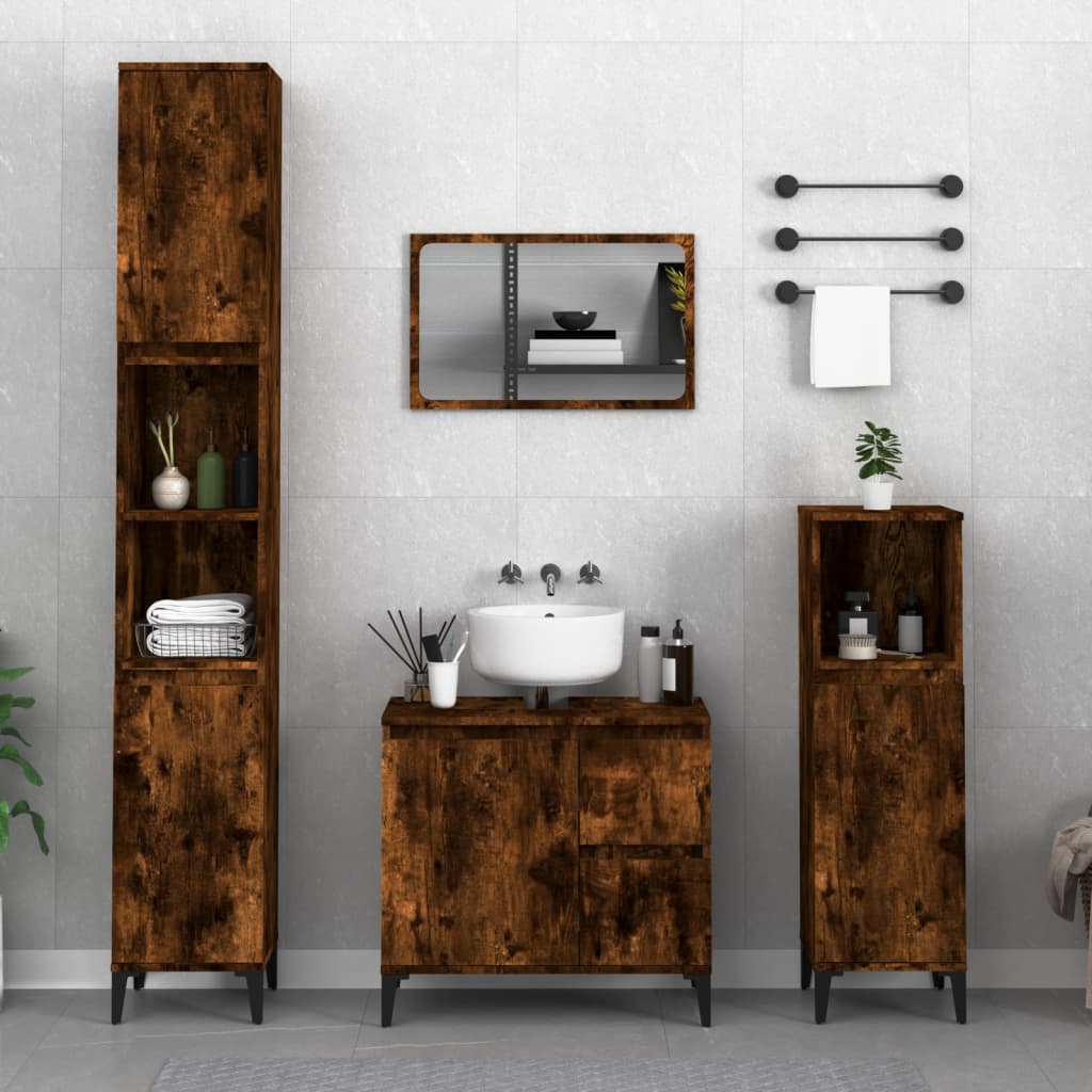 3 Piece Bathroom Cabinet Set Smoked Oak Engineered Wood - Sid & Sam