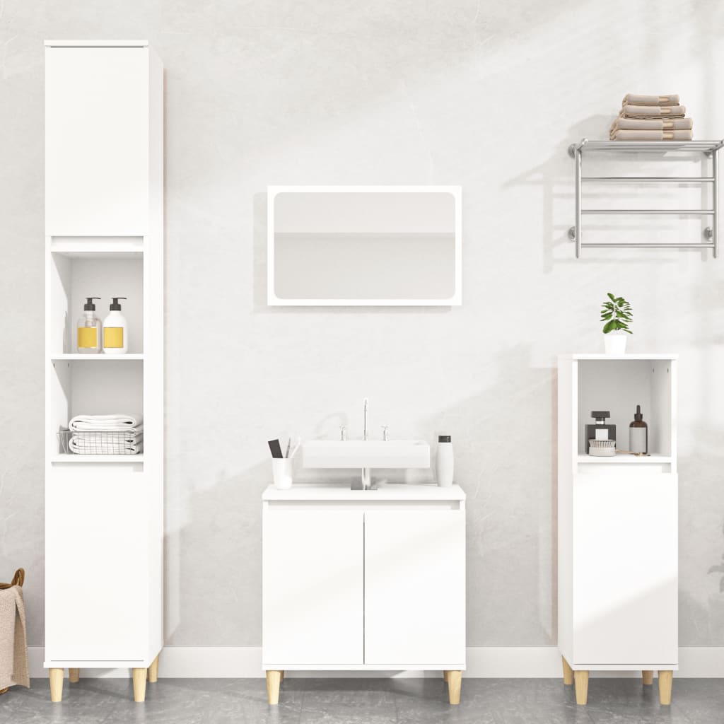 3 Piece Bathroom Furniture Set White Engineered Wood - Style and Chic