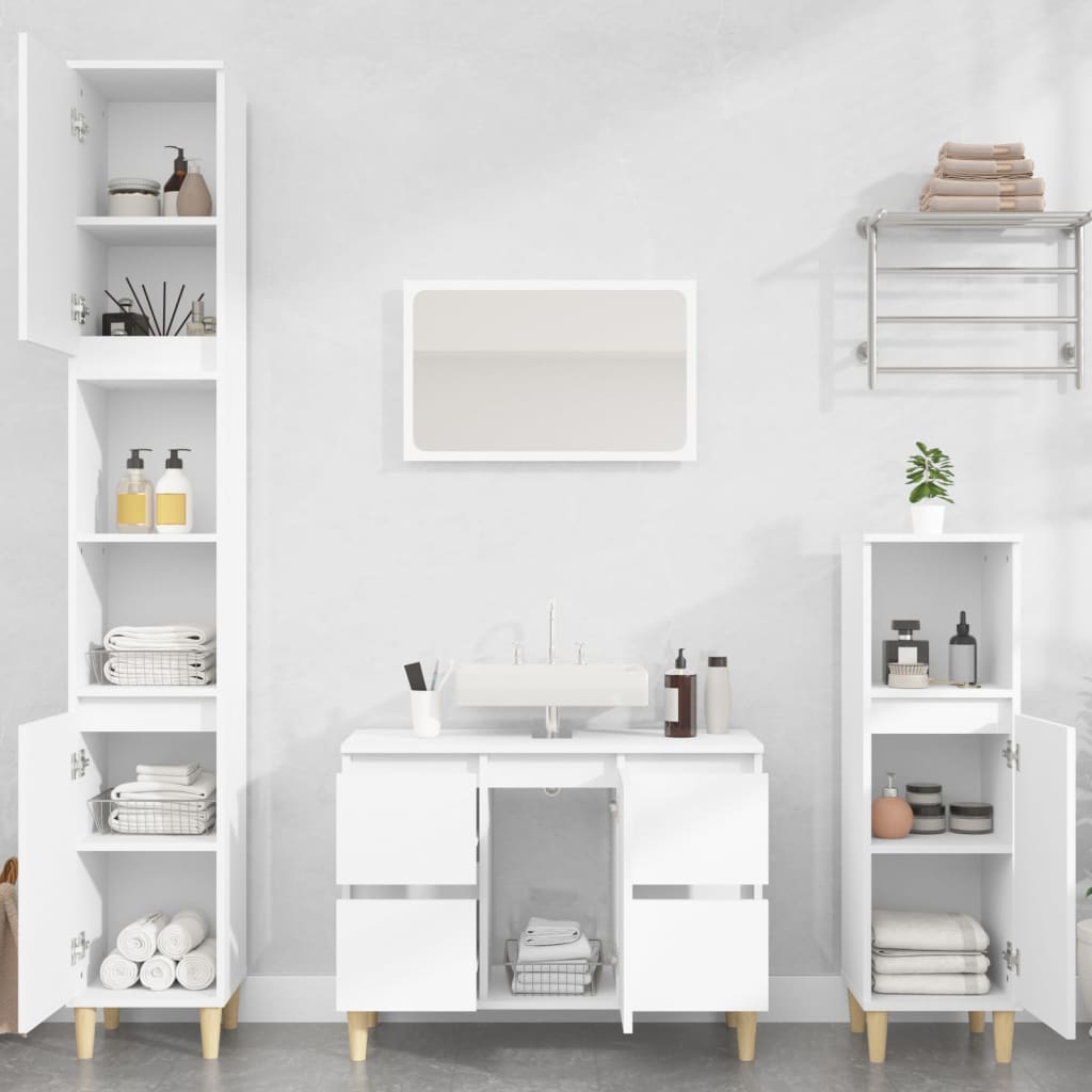 3 Piece Bathroom Furniture Set White Engineered Wood - R and M Furniture
