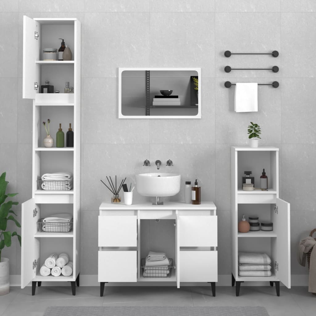 3 Piece Bathroom Furniture Set White Engineered Wood - R and M Furniture