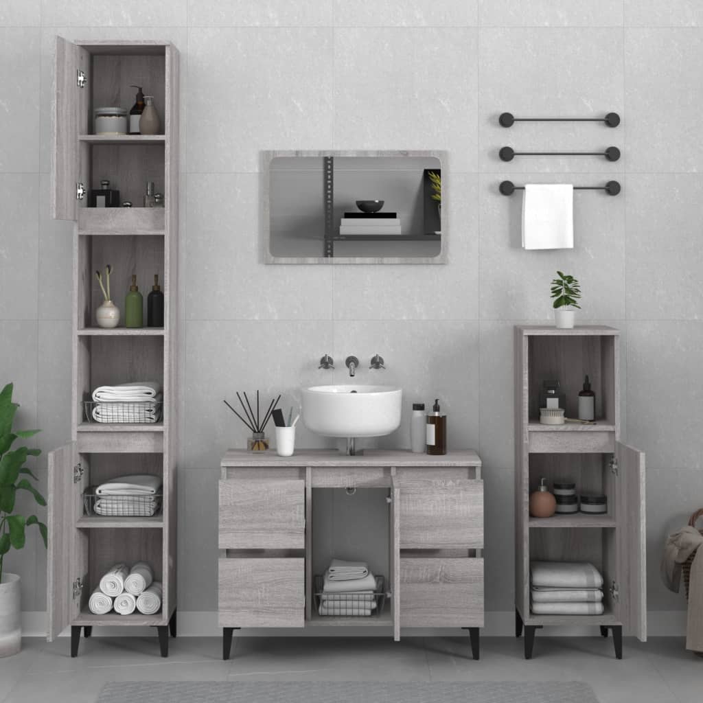 3 Piece Bathroom Furniture Set Grey Sonoma Engineered Wood - R and M Furniture