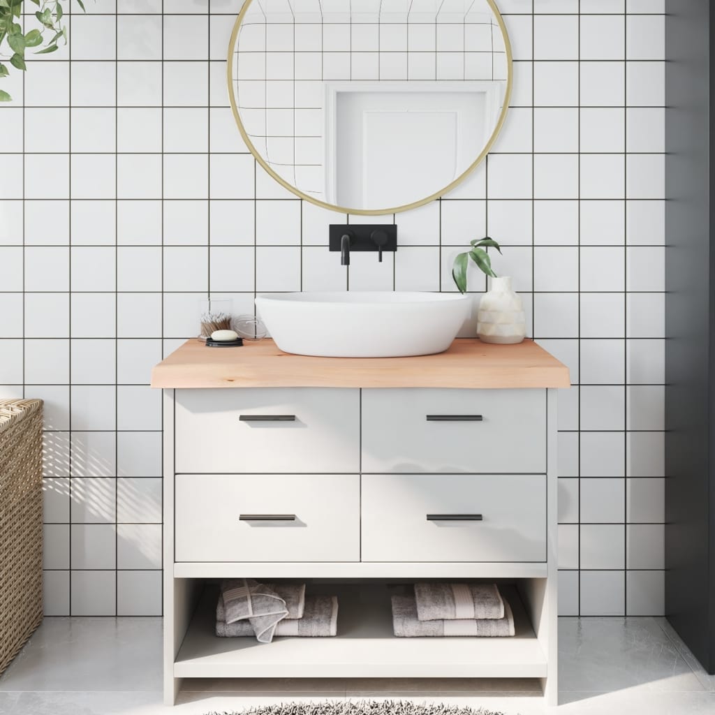 Bathroom Countertop 100x60x(2-6) cm Untreated Solid Wood - Millennium Furniture