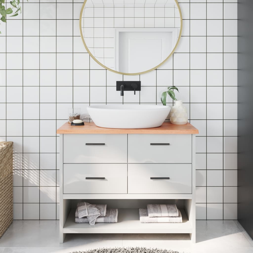 Bathroom Countertop Light Brown 100x30x2cm Treated Solid Wood - Unbeatable Bargains