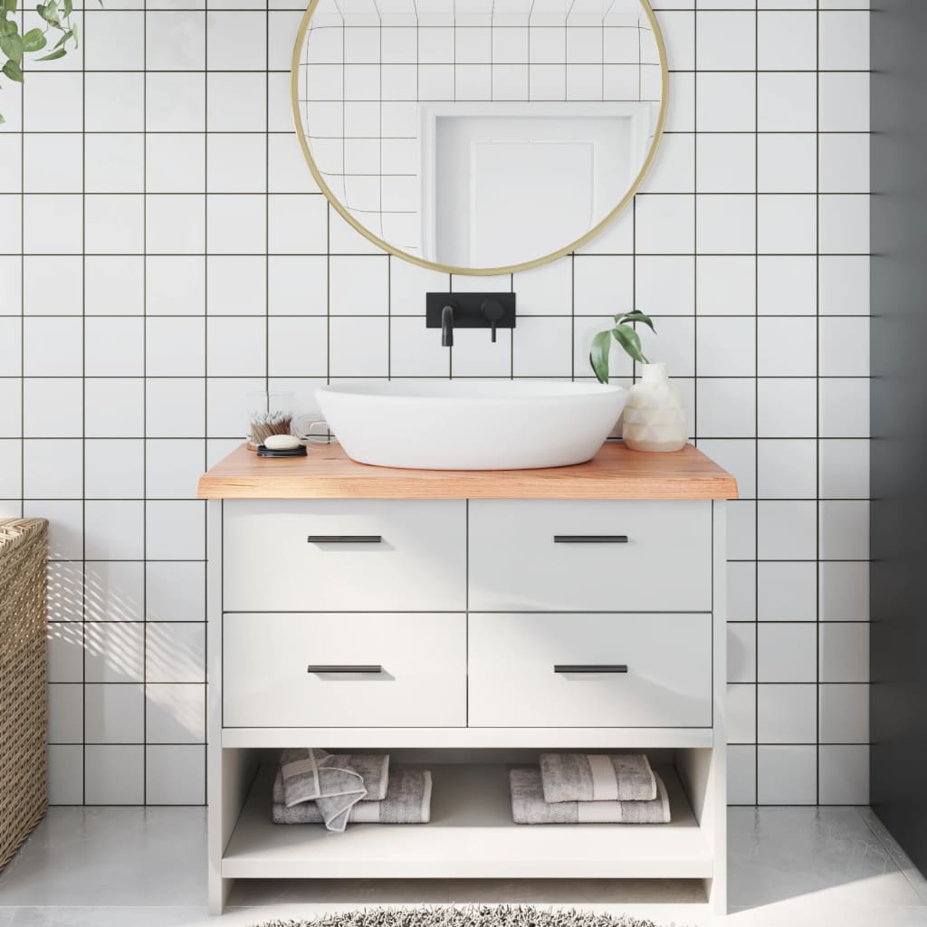 Bathroom Countertop Light Brown 100x40x4cm Treated Solid Wood - The Home Maker