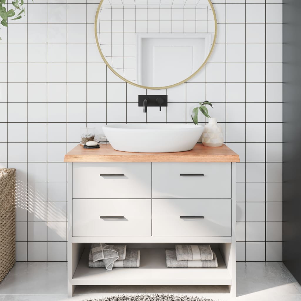 Bathroom Countertop Light Brown 100x50x2-4cm Treated Solid Wood - Millennium Furniture