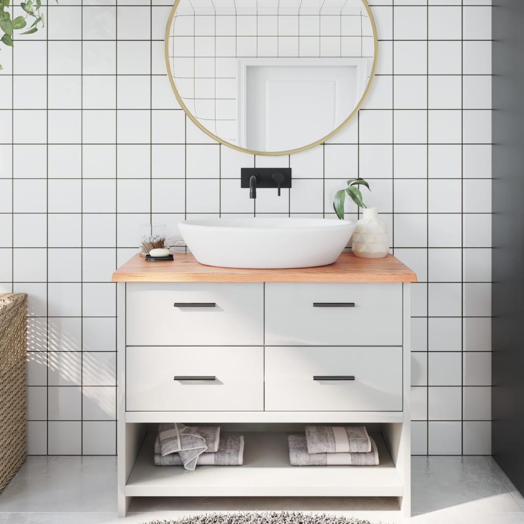 Bathroom Countertop Light Brown 100x60x2cm Treated Solid Wood - Tyrell & Tyrell