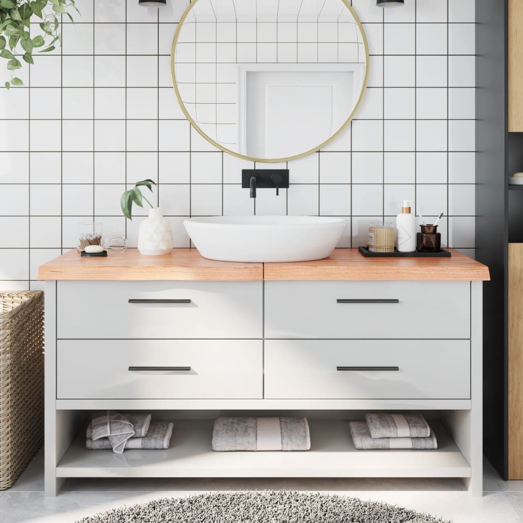 Bathroom Countertop Light Brown 160x50x6cm Treated Solid Wood - Millennium Furniture