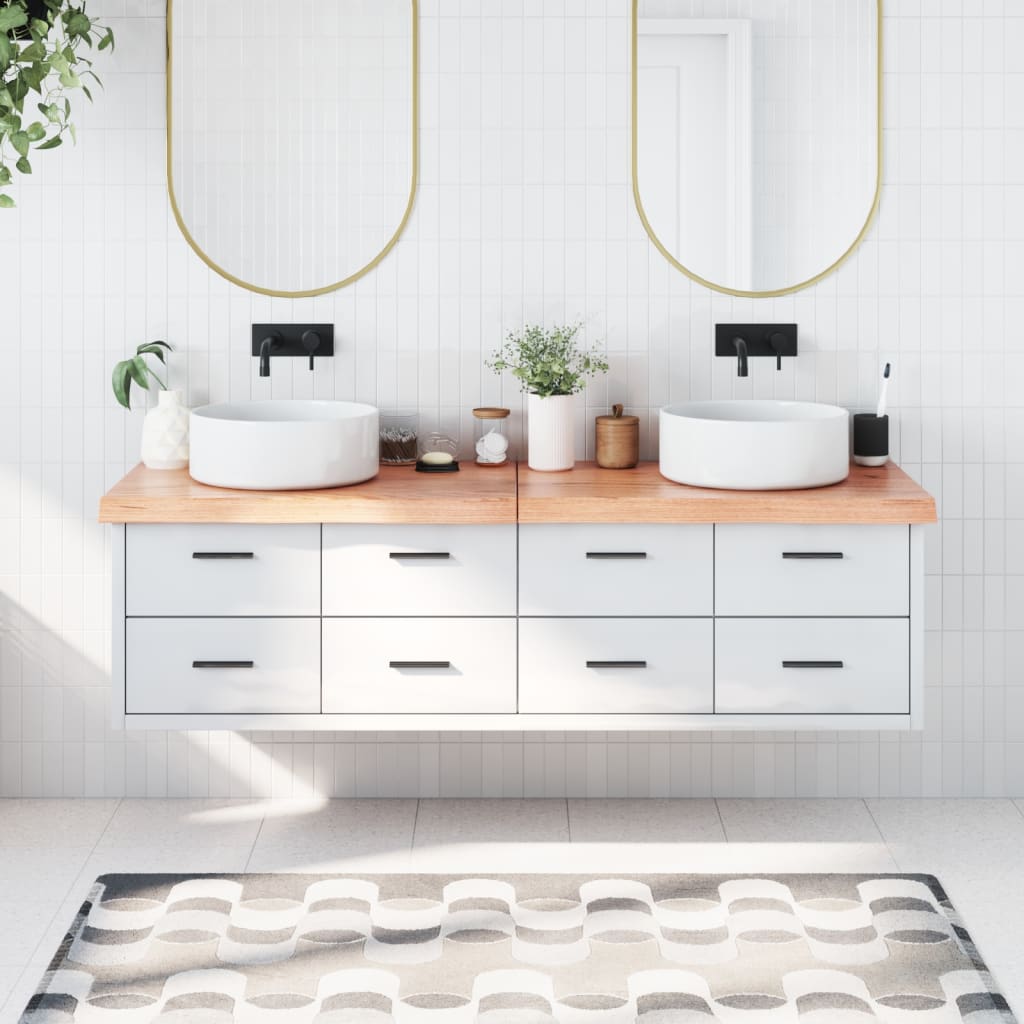 Bathroom Countertop Light Brown 180x60x2-6cm Treated Solid Wood - Sid & Sam