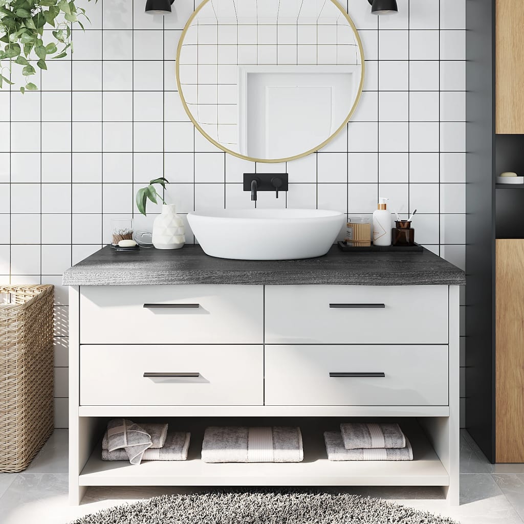 Bathroom Countertop Dark Grey 100x50x6cm Treated Solid Wood - All Things Good