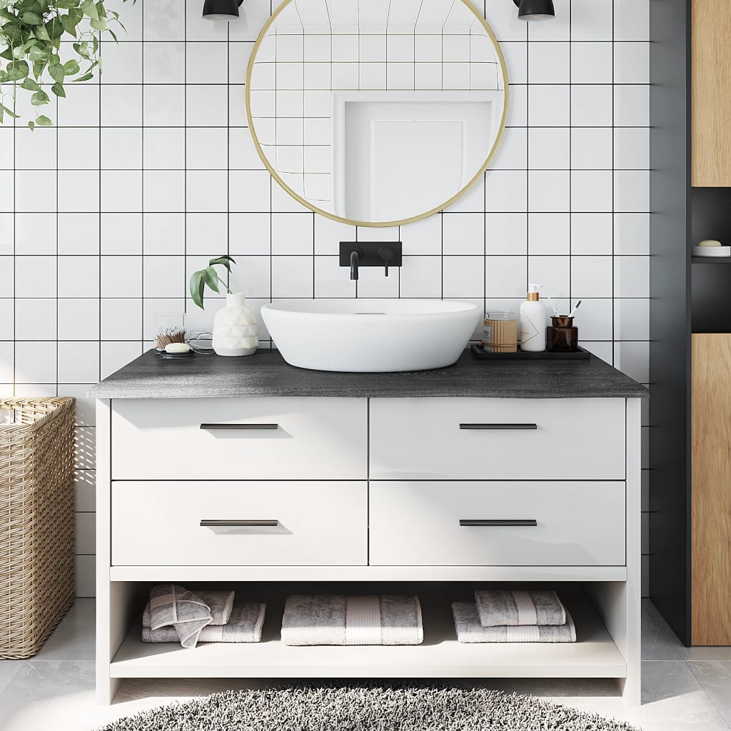 Bathroom Countertop Dark Grey 100x60x2cm Treated Solid Wood - The Home Maker