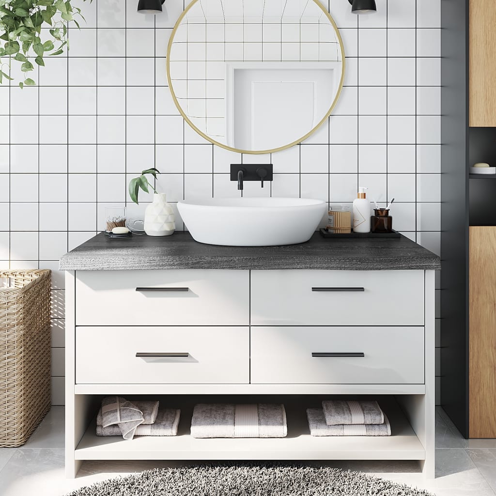 Bathroom Countertop Dark Grey 100x60x6cm Treated Solid Wood - Brittle & Co