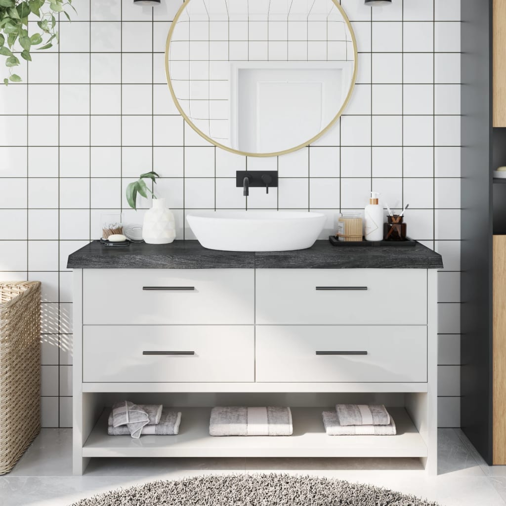 Bathroom Countertop Dark Brown 140x50x2-6cm Treated Solid Wood - Sid & Sam