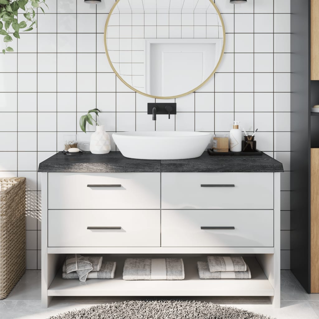 Bathroom Countertop Dark Grey 140x60x6cm Treated Solid Wood - All Things Good