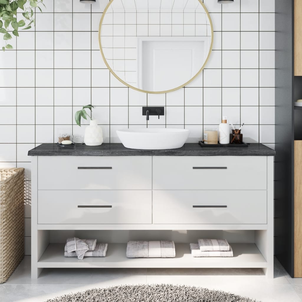 Bathroom Countertop Dark Grey 160x40x4cm Treated Solid Wood - Decor Base