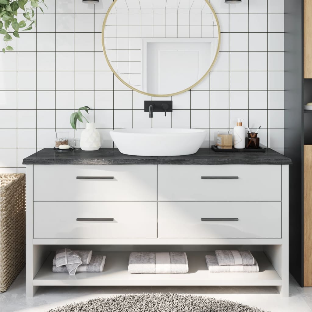 Bathroom Countertop Dark Grey 160x50x4cm Treated Solid Wood - Brittle & Co