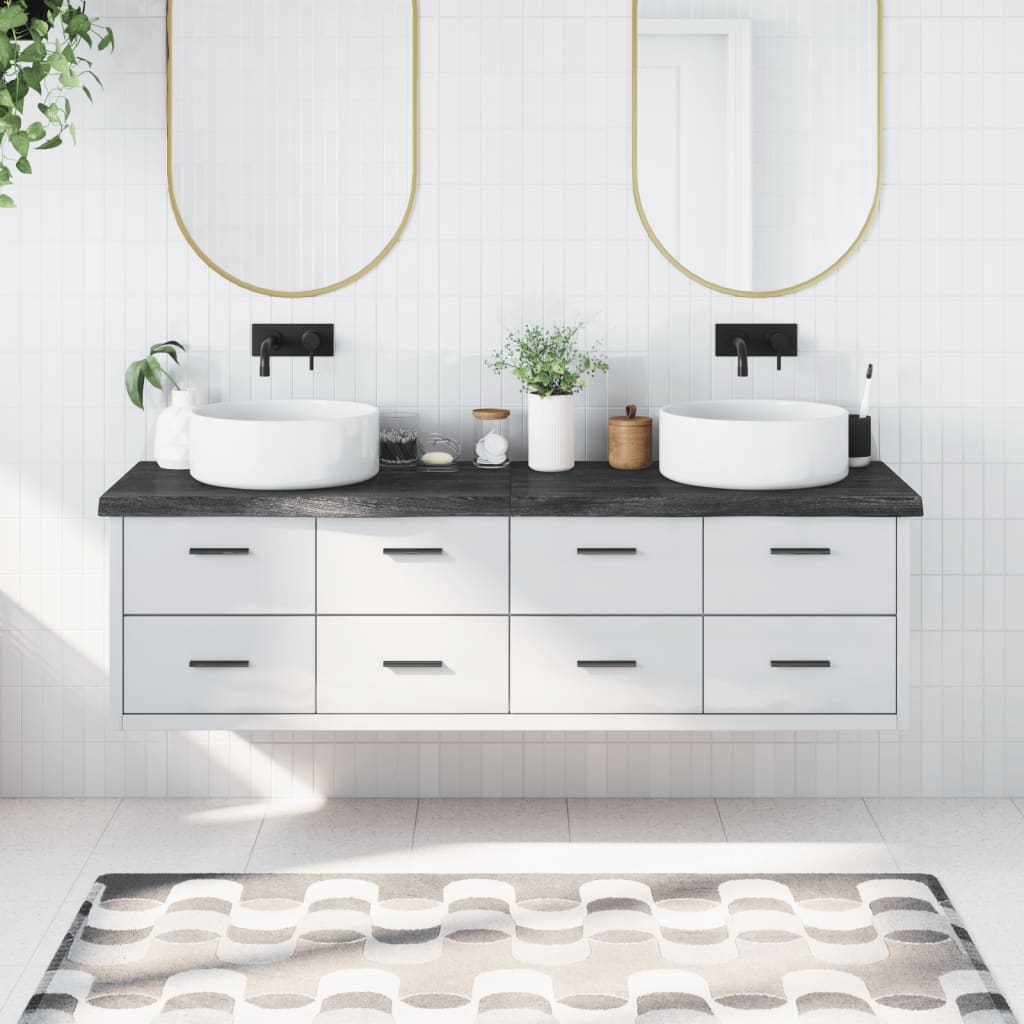 Bathroom Countertop Dark Brown 180x60x2-6cm Treated Solid Wood - Tyrell & Tyrell