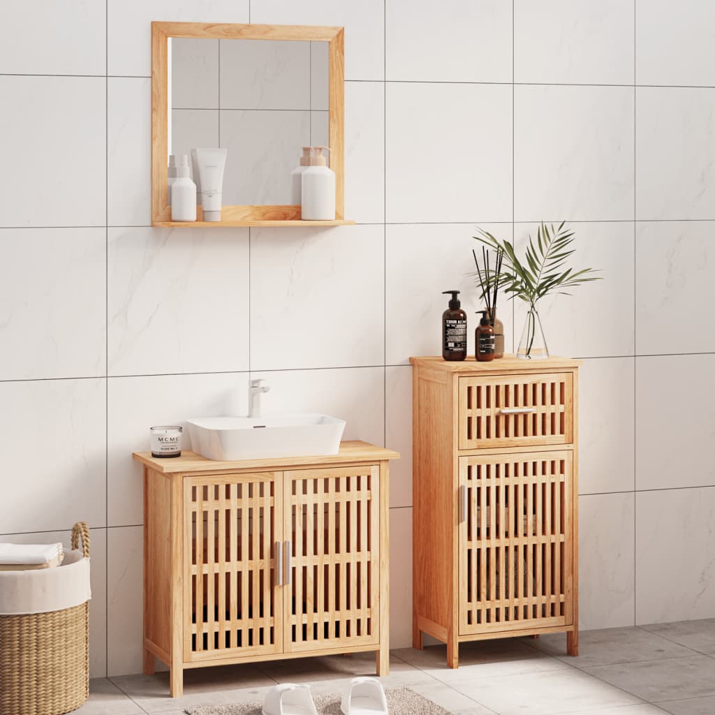 3 Piece Bathroom Furniture Set Solid Wood Walnut - Merlin Deals