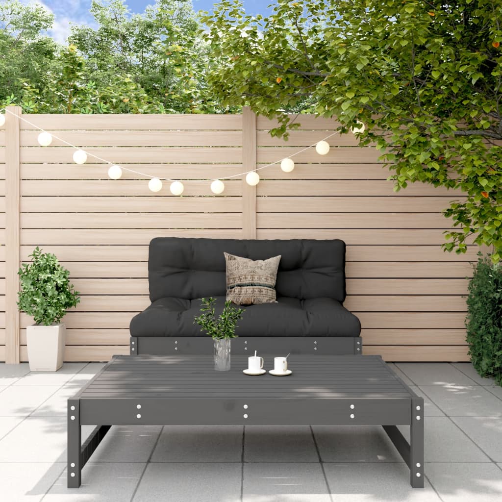 2 Piece Garden Lounge Set Grey Solid Wood Pine - Decor Base