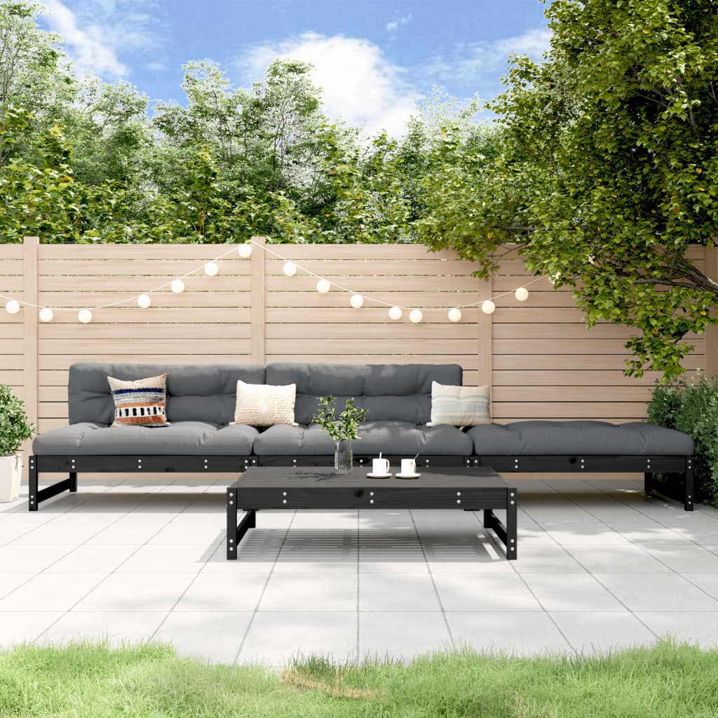 4 Piece Garden Lounge Set Black Solid Wood Pine - Casper Homes