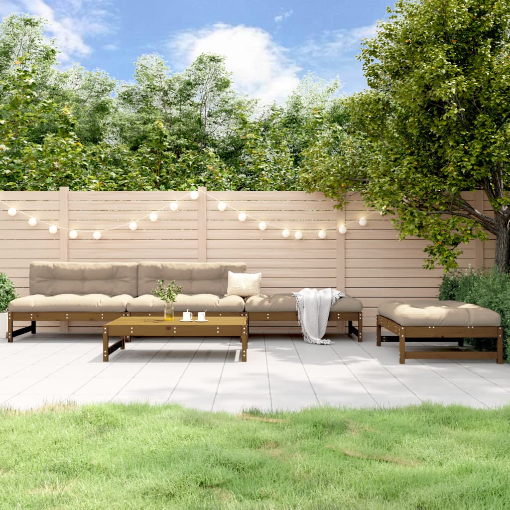 5 Piece Garden Lounge Set Honey Brown Solid Wood Pine - Merlin Deals