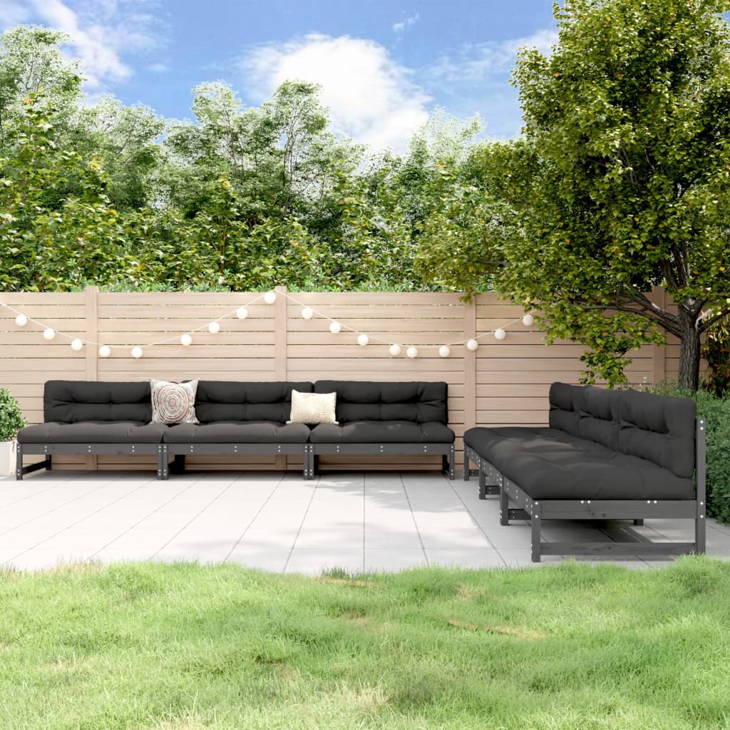 6 Piece Garden Lounge Set Grey Solid Wood Pine - Brittle & Co