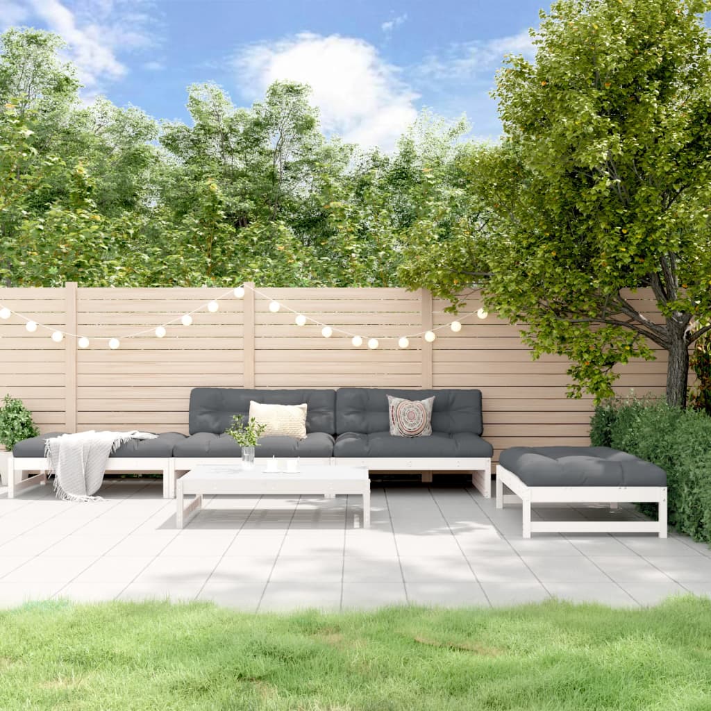 5 Piece Garden Lounge Set White Solid Wood Pine - Merlin Deals
