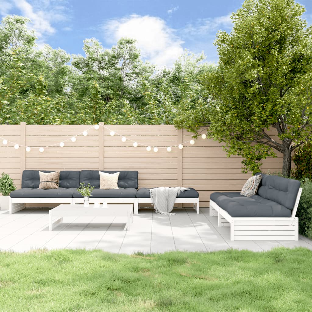 6 Piece Garden Lounge Set White Solid Wood Pine - Merlin Deals