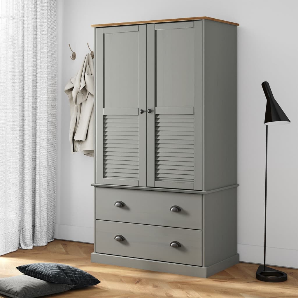 Wardrobe - VINA 2 Door 2 Drawer Wardrobe Grey 90cm - Brittle & Co