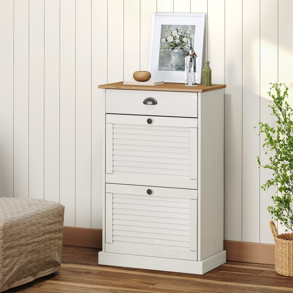 Shoe Cabinet VIGO 60x35x96cm White Solid Wood Pine - Merlin Deals