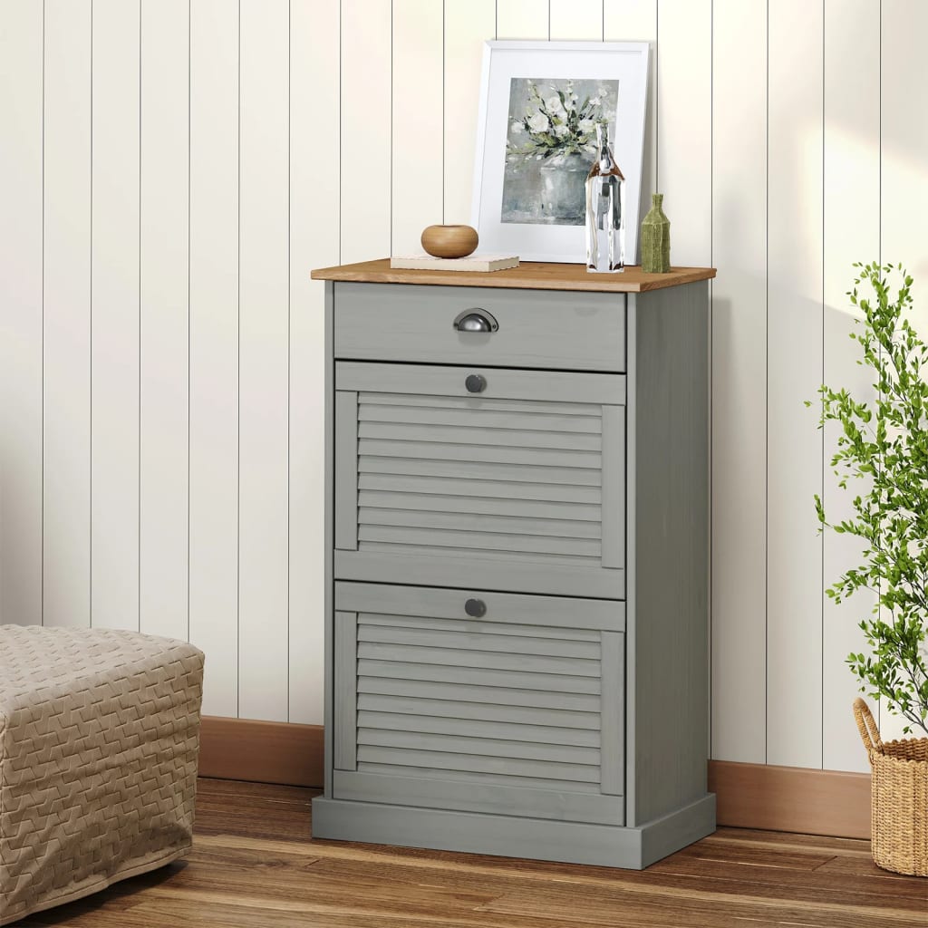 Shoe Cabinet VIGO 60x35x96 cm Grey Solid Wood Pine - Brittle & Co
