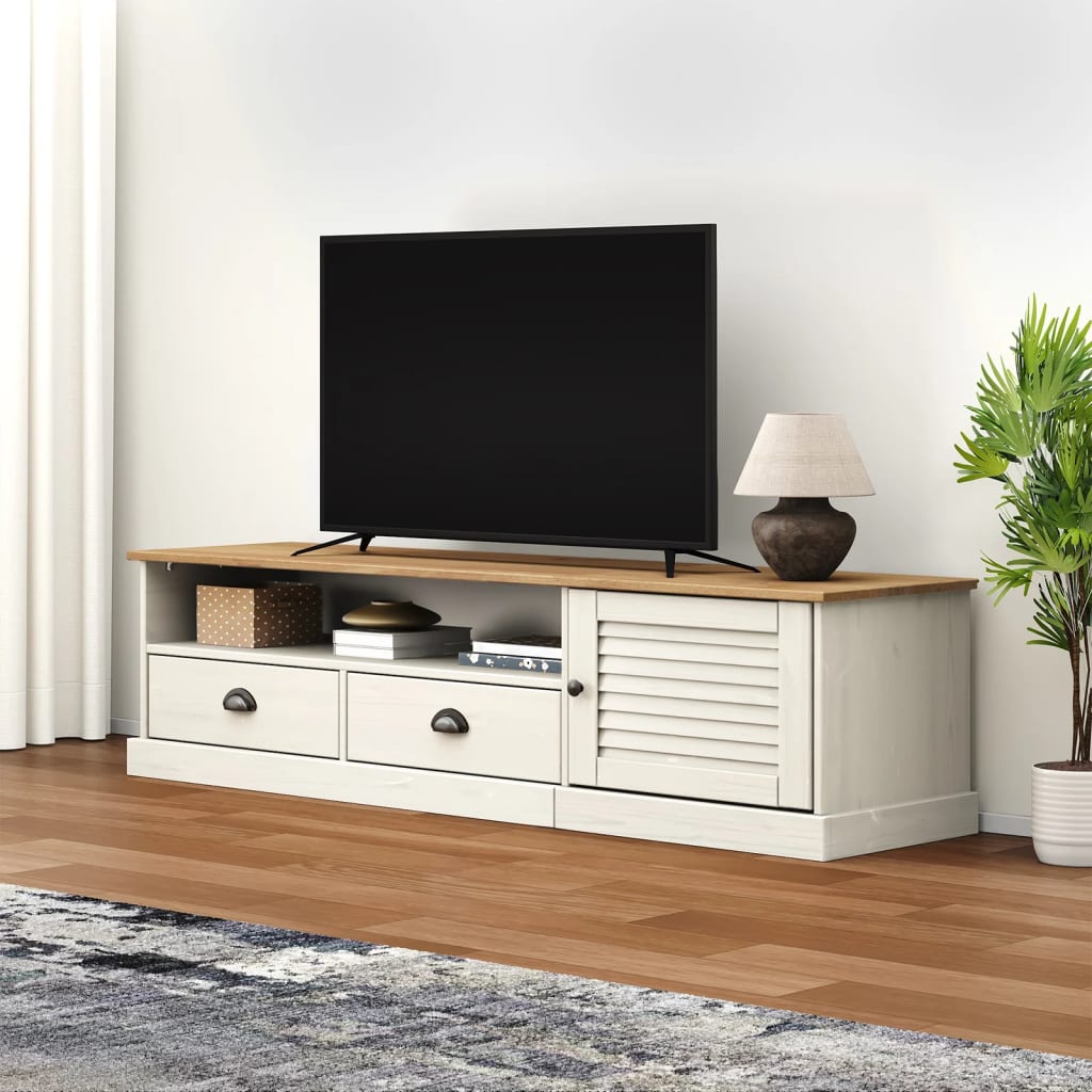 TV Cabinet VIGO White 156x40x40 cm Solid Wood Pine - Tyrell & Tyrell