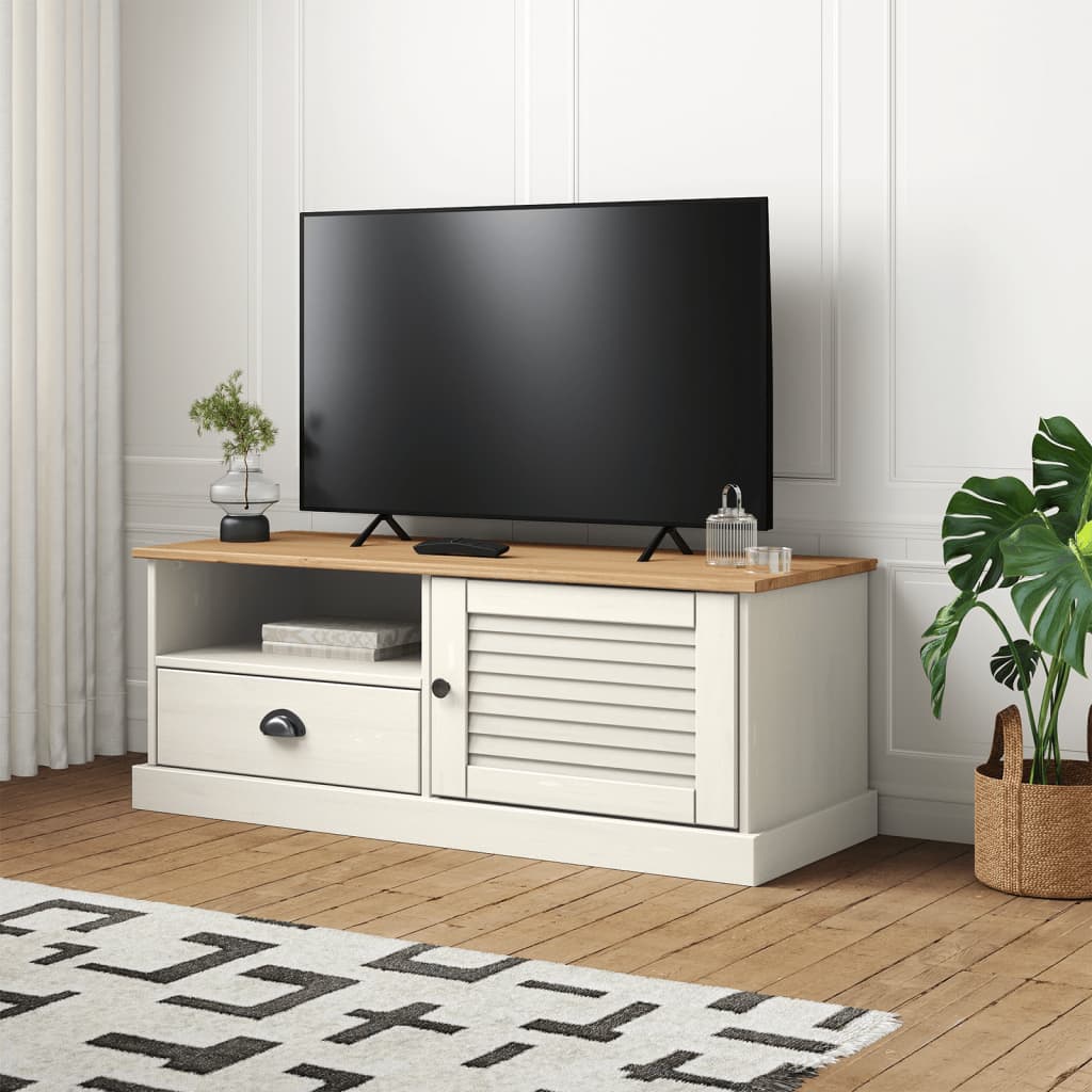 TV Cabinet VIGO White 106x40x40 cm Solid Wood Pine - R and M Furniture