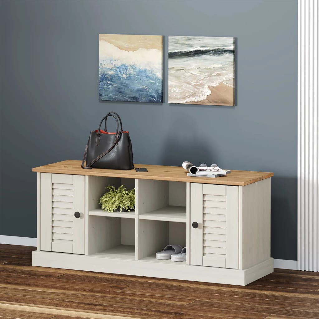 Shoe Bench VIGO White 106x35x40cm Solid Wood Pine - Merlin Deals