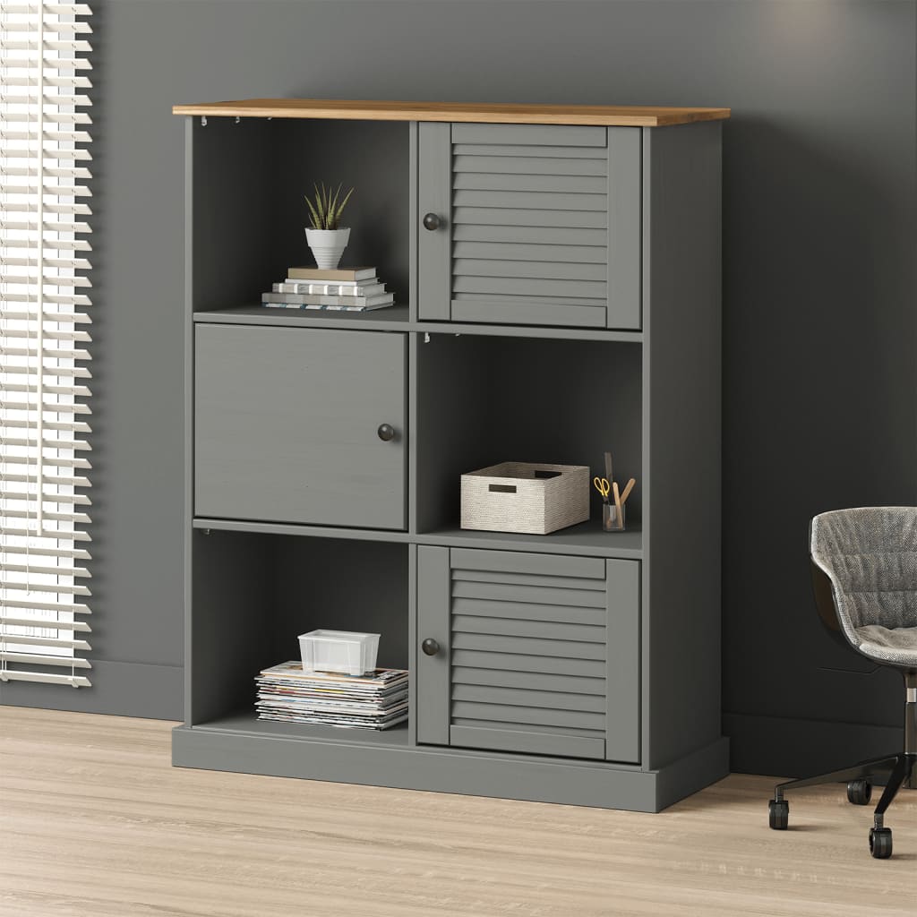 Bookcase VIGO Grey 90x35x114.5 cm Solid Wood Pine - Style and Chic