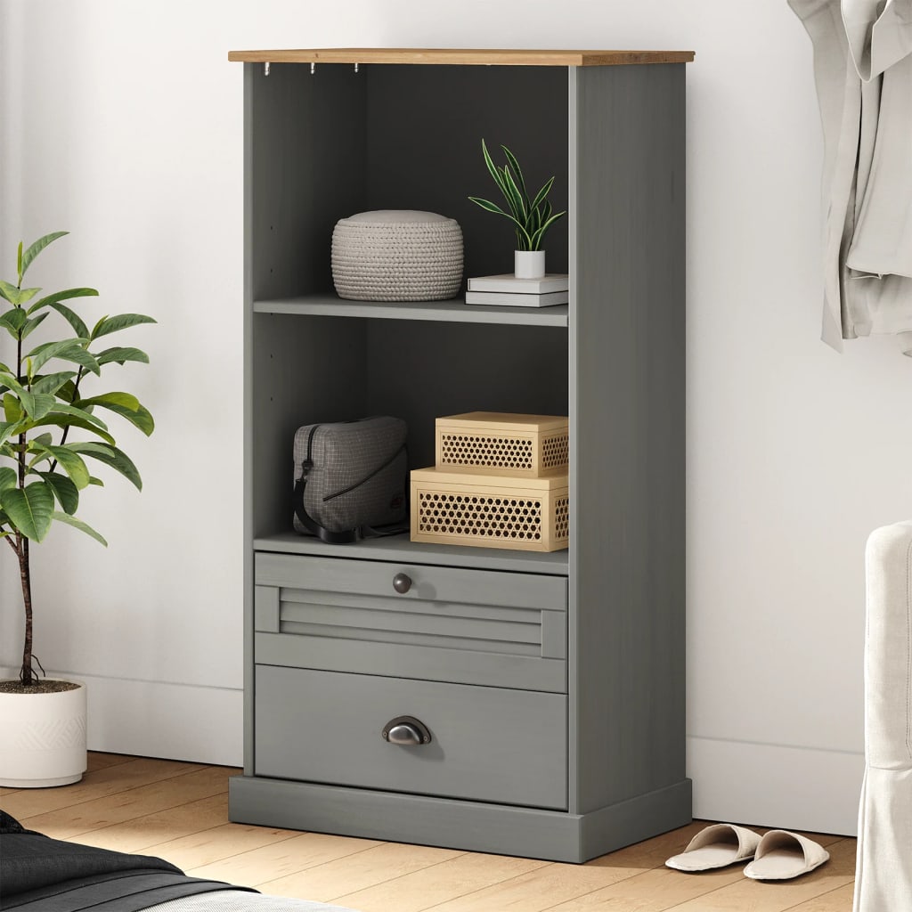Bookcase VIGO Grey 60x35x114.5 cm Solid Wood Pine - Brittle & Co