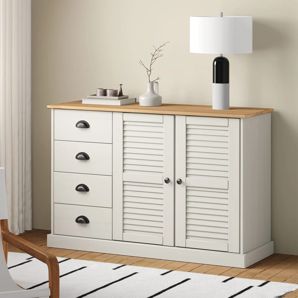 Sideboard with Drawers VIGO 113x40x75 cm White Solid Wood Pine - Style and Chic